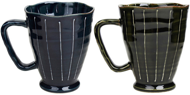 아이카 하나비 도자기 머그컵 2p, 블루, 그린, 1세트