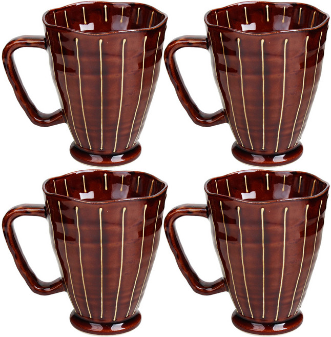 아이카 하나비 도자기 머그컵, 브라운, 4개입