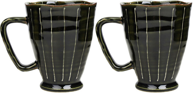아이카 하나비 도자기 머그컵, 그린, 2개입