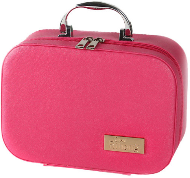 윰미엘 심플무지 레더 메이크업가방 L, 레드핑크, 1개