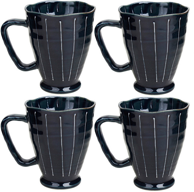 아이카 하나비 도자기 머그컵, 블루, 4개입