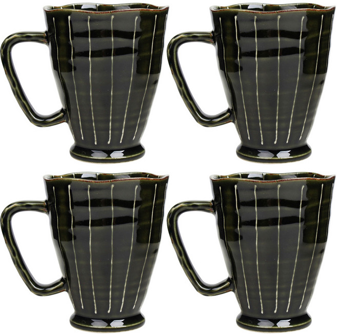 아이카 하나비 도자기 머그컵, 그린, 4개입