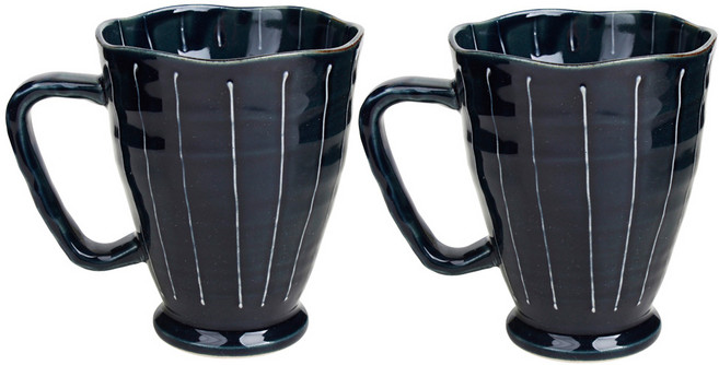 아이카 하나비 도자기 머그컵, 블루, 2개입