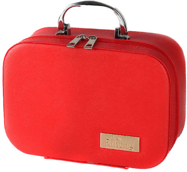 윰미엘 심플무지 레더 메이크업가방 L, 레드, 1개