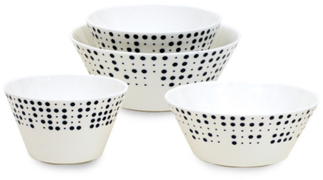 한국도자기 레트로블루 공기대접세트, 도트, 공기 2p + 대접 2p