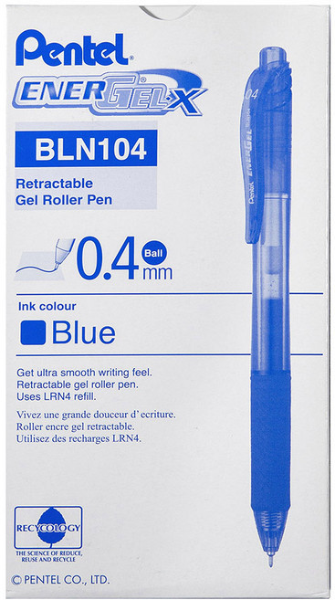 Pentel 飛龍文具 中性墨水筆 0.4mm BLN104CX, 藍色, 12個