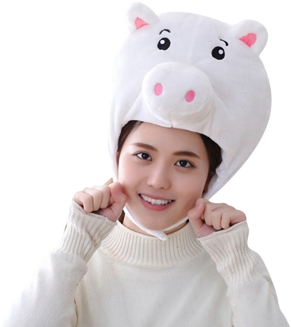 파티팡 큐티 후드모자 돼지, 화이트, 1개