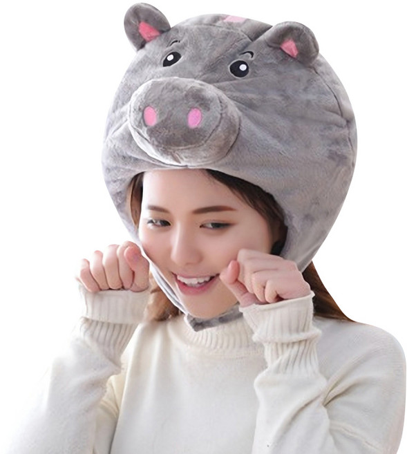 파티팡 큐티 후드모자 돼지, 그레이, 1개