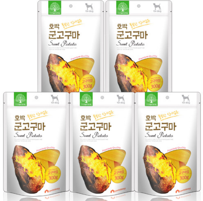 더내추럴 강아지 풍부한 식이섬유 칩 간식, 5개, 300g, 호박 군고구마