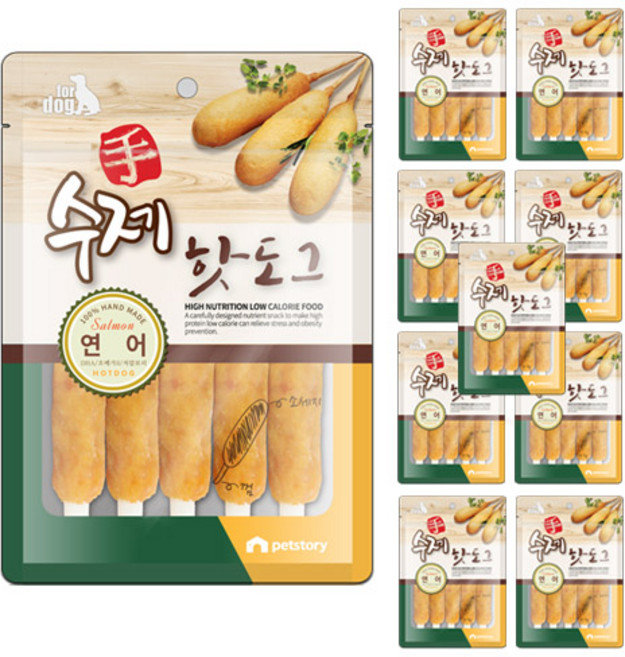 펫스토리 강아지 수제핫도그 간식, 연어, 100g, 10개