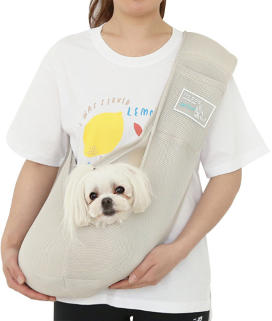 이츠독 반려동물 캥거루 메쉬 슬링백, 베이지, 1개