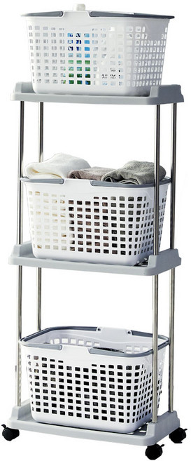 씨에스리빙 플러스업 다용도 빨래바구니 3단, 그레이