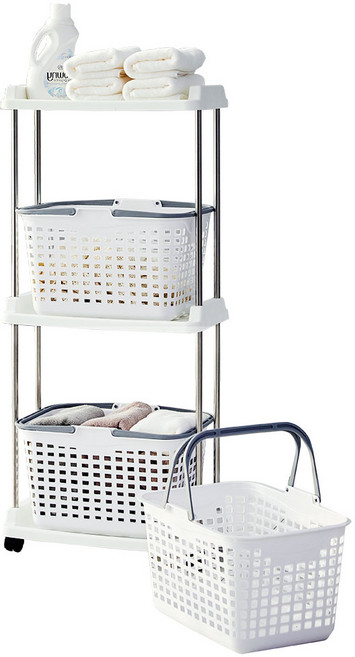 씨에스리빙 브리즈 플러스업 다용도 빨래바구니 3단, 화이트