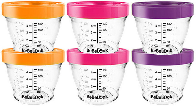 베베락 눈금형 트라이탄 이유식 밀폐용기 세트, 130ml, 오렌지 + 핑크 + 퍼플, 6개
