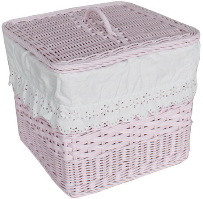 라탄샵 정사각 뚜껑바구니 B408 300 x 300 x 250 mm, 핑크, 1개