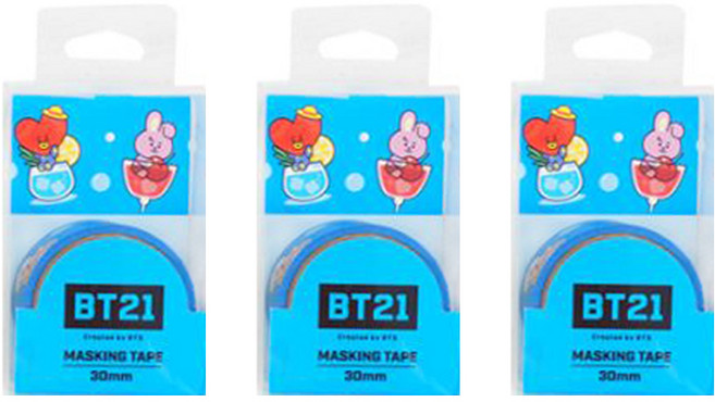 라인프렌즈 BT21 마스킹테이프 30mm, 블루, 3개