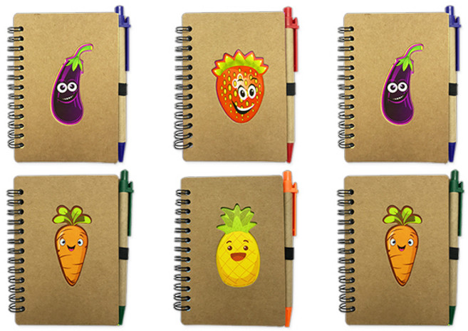 블루마토 과일채소 유선 스프링수첩 70매 + 볼펜세트 중형 SNP002, 랜덤 발송(수첩), 검정(볼펜), 6세트