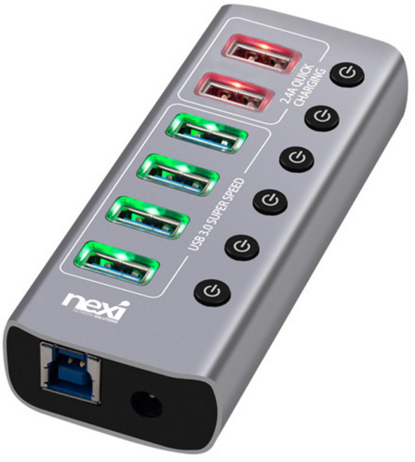 넥시 USB3.0 6포트 메탈 유전원 허브 NX-U1006P, 혼합색상, 1개