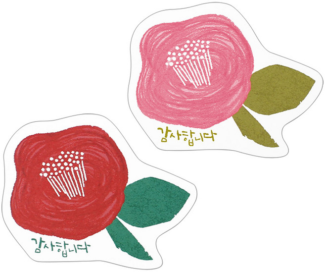 헬로우모리스 동백꽃 감사 스티커 2종 5.5 x 4.2cm, 혼합 색상, 50세트