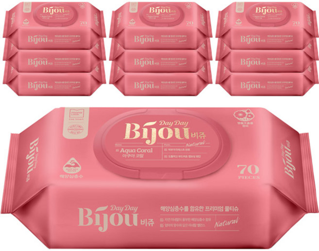 모나리자 데이데이비쥬 아쿠아코랄 아기물티슈 캡형, 55g, 70매, 10개