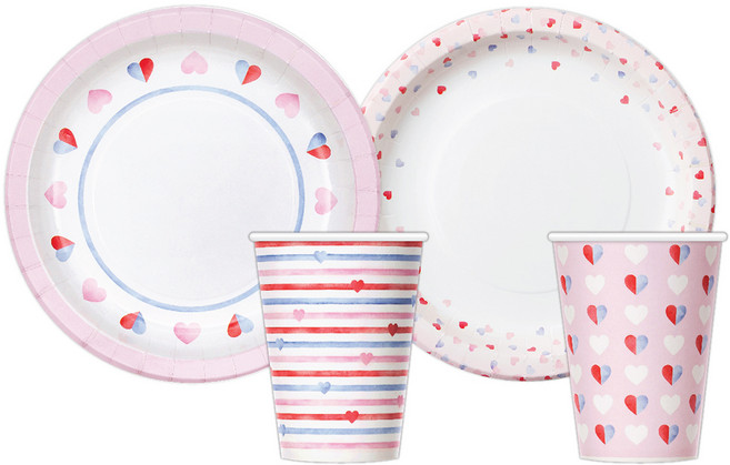 블린 올 마이 Small 종이접시 러브 180mm 10p + 하트 180mm 10p + 종이컵 러브 260ml x 10p + 하트 260ml x 10p, 1세트