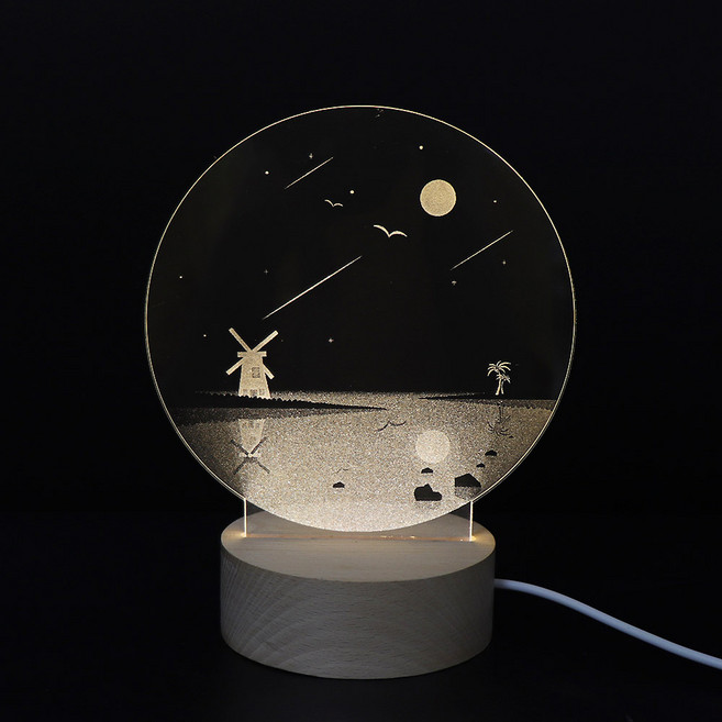 아트조이 LED 아크릴 원형 무드등, 등대와 밤풍경