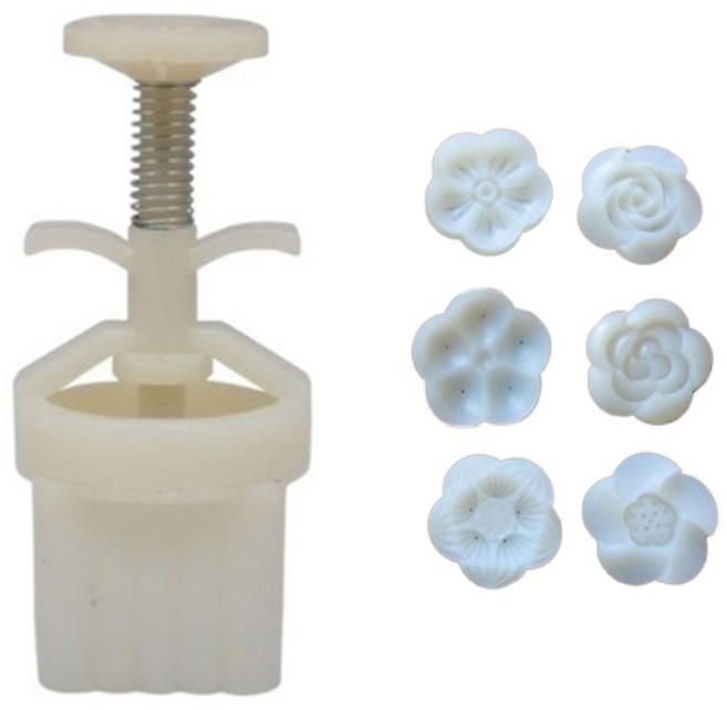 높이조절 월병스템프 + 꽃잎 몰드 6종, 혼합 색상, 1세트