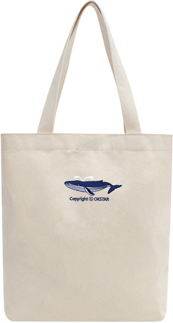 옥스타 고래 자수 베이직 에코백
