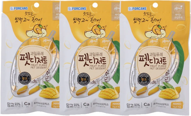 포켄스 강아지 과일퓨레 펫디저트 15g x 7p, 망고, 105g, 3개 - 쿠팡