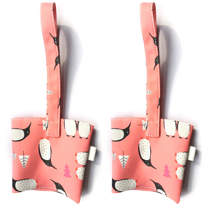 알럽홈 휴대용 컵 파우치, 레드 검정펭귄, 2개