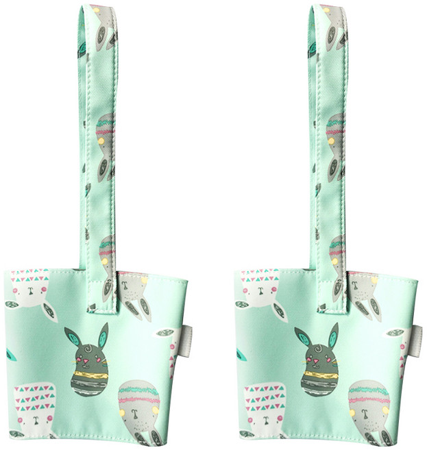 알럽홈 휴대용 컵 파우치, 그린 토끼, 2개