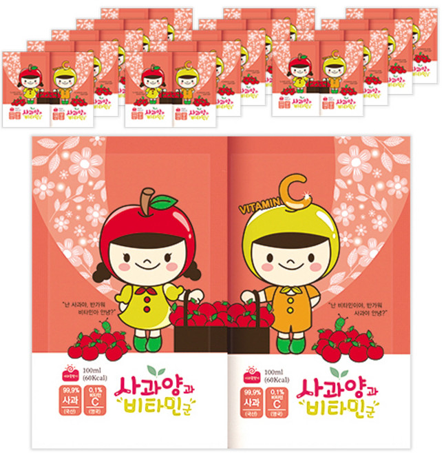 사과꽃향기 사랑에 빠진 사과양과 비타민군 사과즙, 100ml, 30개