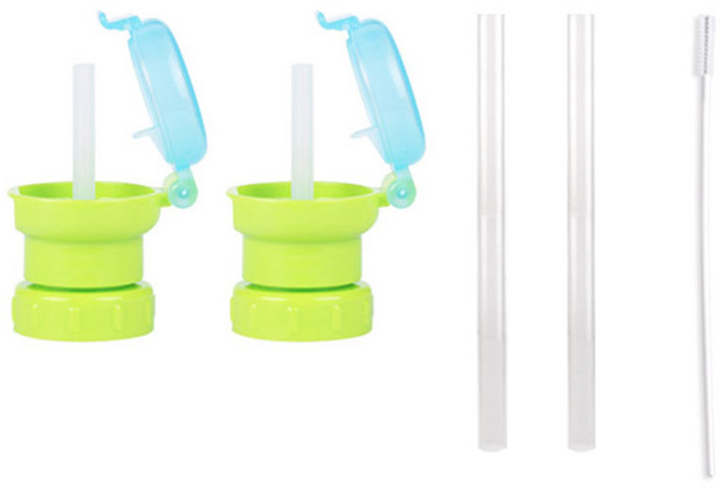베베락 물병 스트로우캡 세트, 1세트, 스트로우캡 그린 2p + 실리콘빨대 2p + 세척솔