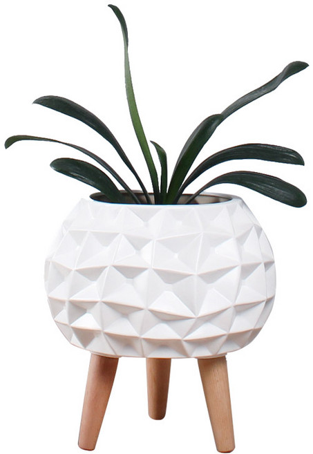 삼호유리 무광 화이트 입체 우드화분 SH48A, 혼합 색상