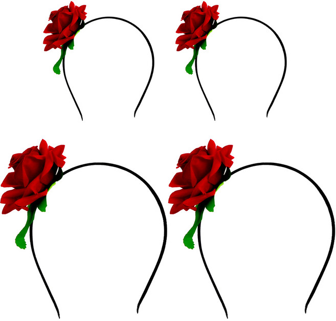 파티쇼 리얼 장미꽃 머리띠, 혼합 색상, 4개