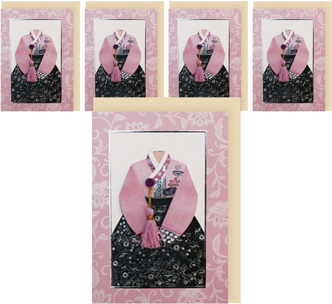 프롬앤투 T216-1 아씨한복 연하장 축하 감사카드 5p + 봉투 5p + 속지 5p, 혼합 색상, 1세트