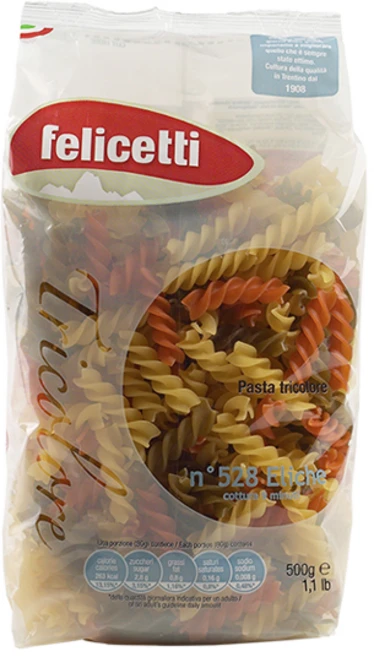 펠리체티 유기농 삼색 푸질리, 500g, 1개 - 쿠팡