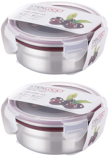 스텐락 클래식 원형 스텐 밀폐용기, 2개, 300ml