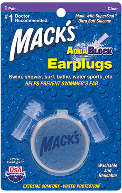 Macks 아쿠아블록 실리콘 수영 귀마개 투명색, 1세트, 1쌍