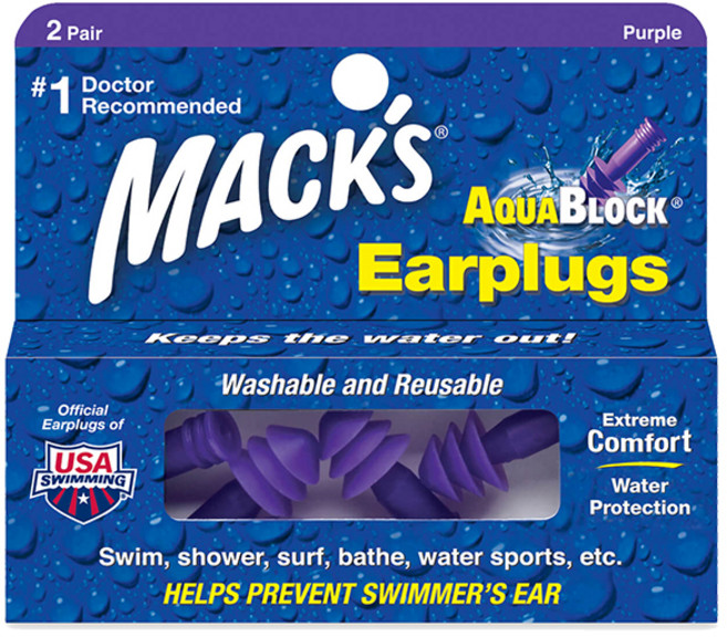 Macks 아쿠아블록 실리콘 수영 귀마개 보라색 4p, 1개, 2쌍