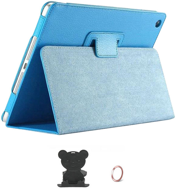뉴비아 NO.5 아이패드 전용 가죽 PU 케이스 + 거치대 랜덤 발송 + 홈버튼 랜덤 발송, 블루, 1개