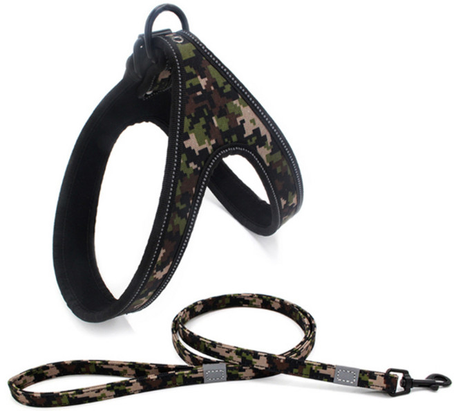 제제펫 패션 중형견 가슴하네스 세트 S, 밀리터리A(Y497PDRS085), 1개