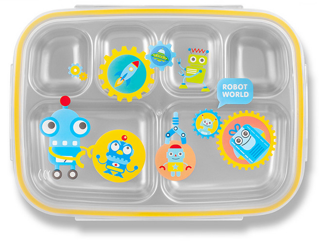 로보트 스텐식판도시락 6구, 혼합색상, 식판 + 뚜껑, 1개