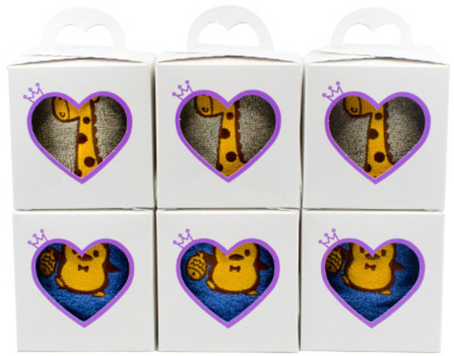 생일선물 기린 펭귄 고리수건 회색 3p + 청록 3p, 혼합 색상, 1세트