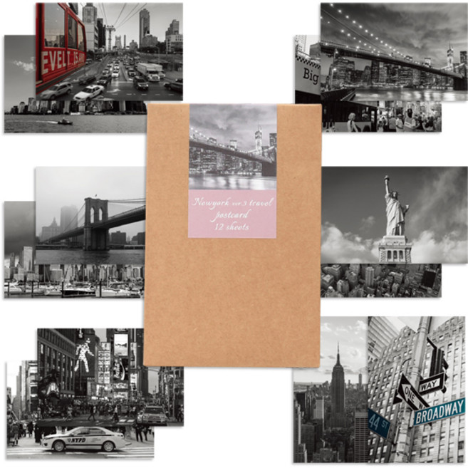 왈가닥스 트래블시리즈 뉴욕 ver3 엽서 12p 세트, 혼합 색상, 1세트
