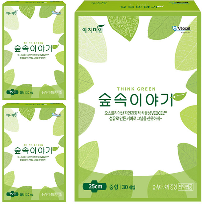 예지미인 숲속이야기 비오셀 생리대 날개형, 중형, 30개입, 3개