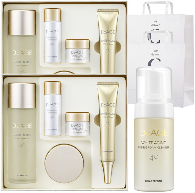 참존 디에이지 화이트에이징 3종 선물세트 2세트 + 버블폼 클렌져 100ml + 쇼핑백 2p, 1세트