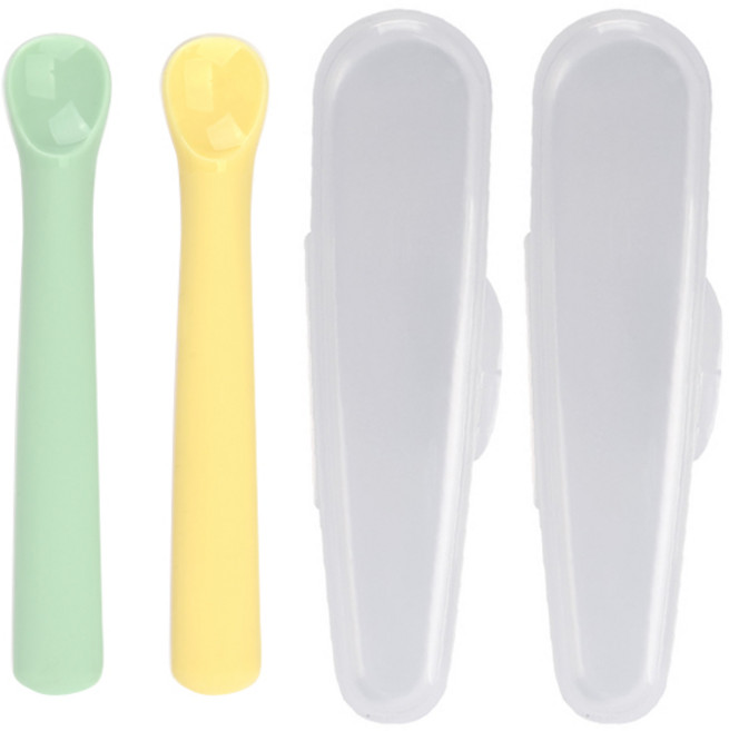 데일리라이크 봉봉 이유식 스푼 1단계 2p + 케이스 세트, 민트 + 레몬, 1세트
