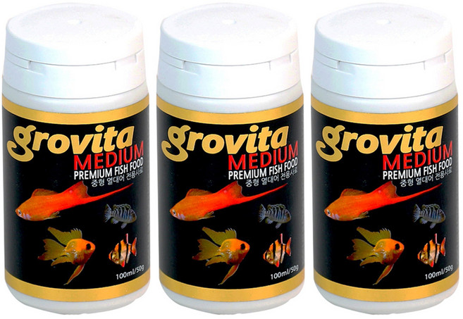 그로비타 미디엄 중형 열대어 사료, 100ml, 3개