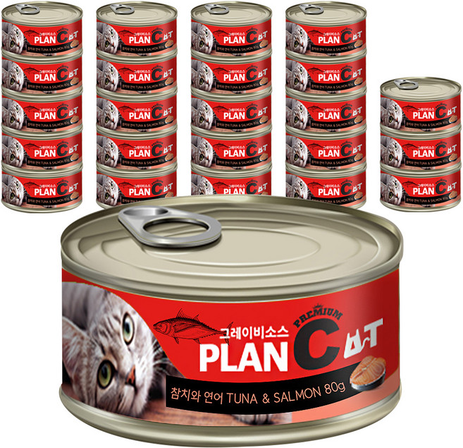 바이캣 플랜씨 고양이 그레이비소스 프리미엄 캔간식, 참치 + 연어 혼합맛, 80g, 24개